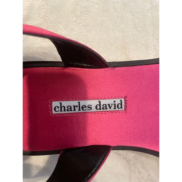 CHARLES DAVID Shimmy Satin Sandals 5.5 Ankle Strap Studs Berry Pink Fuchsia $169 - Picture 7 of 8